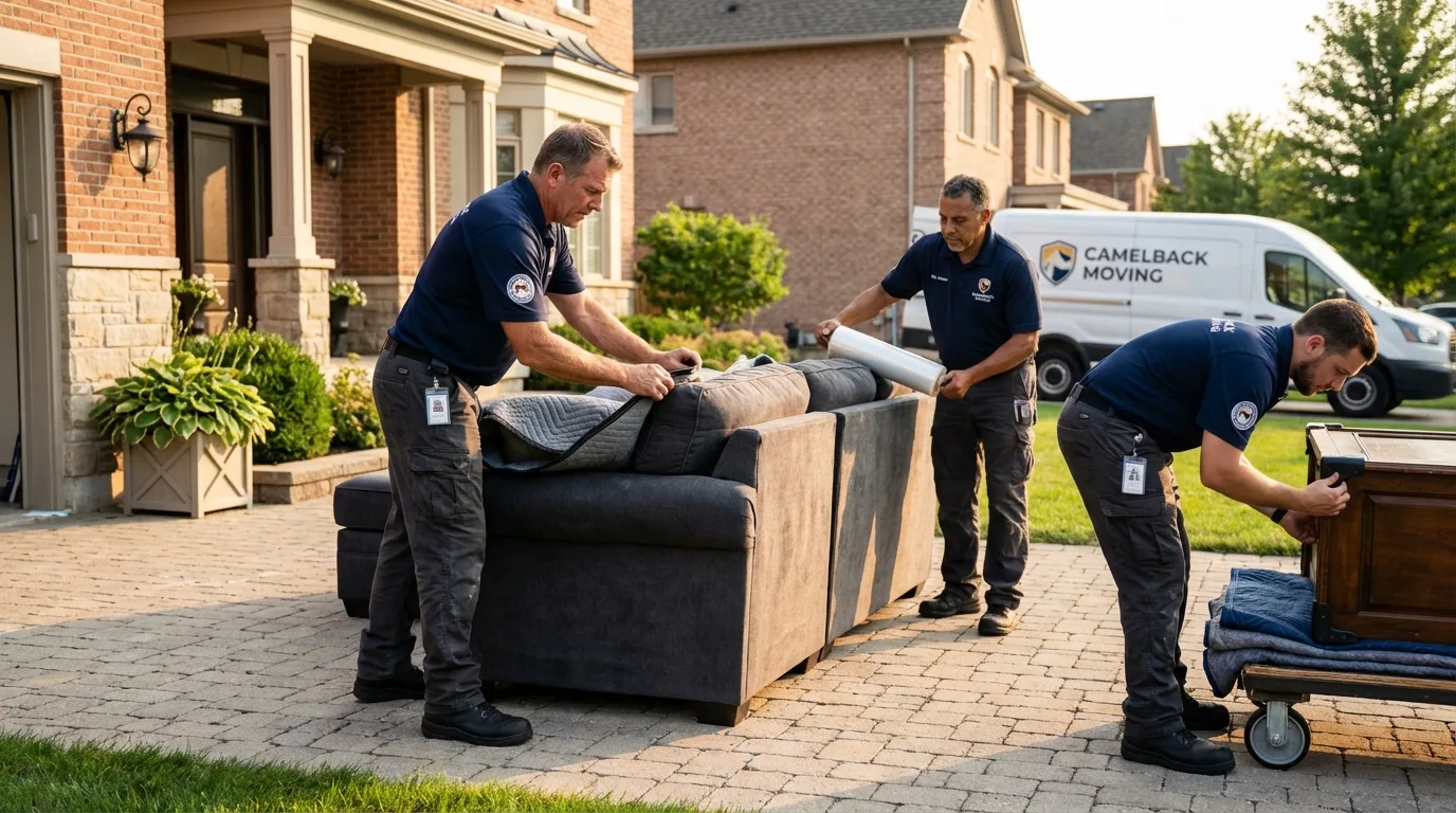 Large estate moving crew wrapping furniture in Angier, NC