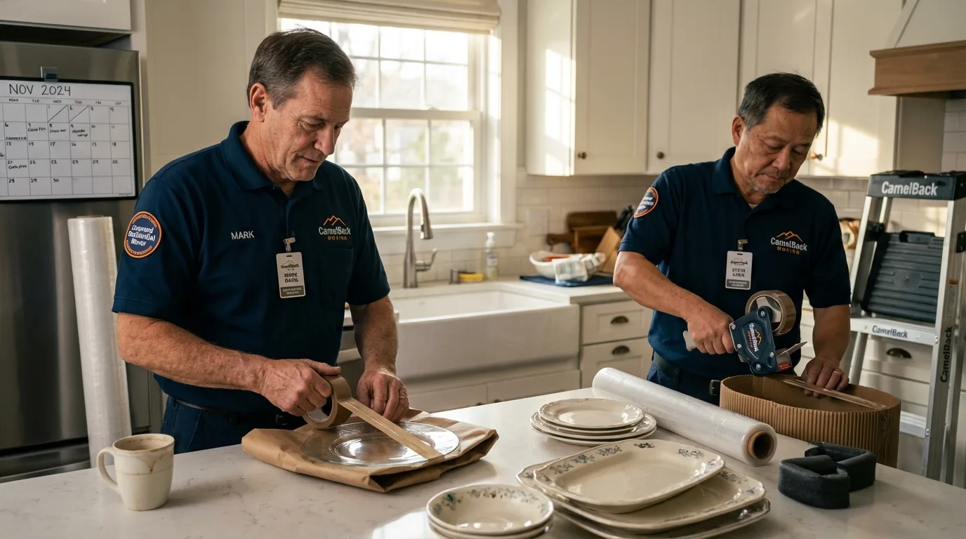 Professional crew packing kitchen dishware in Angier, NC